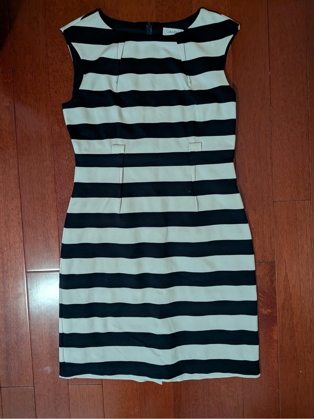 Calvin Klein Black and White Striped Sheath Dress
